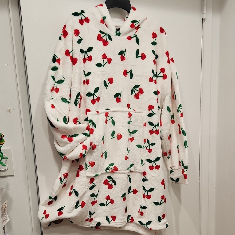 Playful Cherry Print Hooded Robe